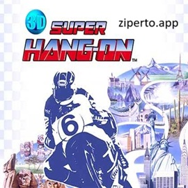 3D Super Hang-On gameplay featuring a high-speed motorcycle race, Sega arcade tracks, 3D effects, sharp turns and classic racing action.