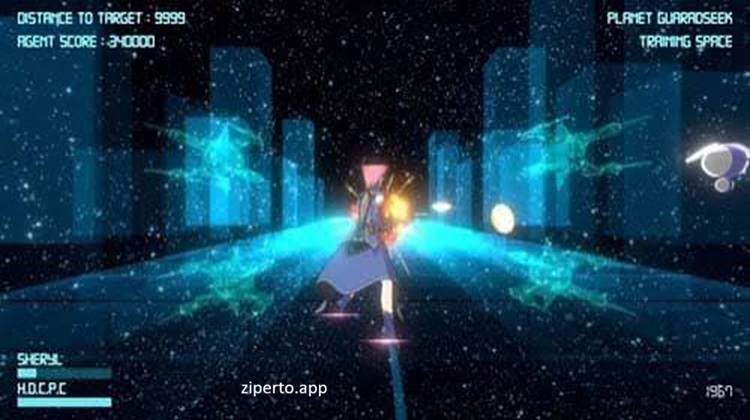 Angelian Trigger gameplay featuring anime-style heroines battling enemies with futuristic weapons across colorful sci-fi worlds.