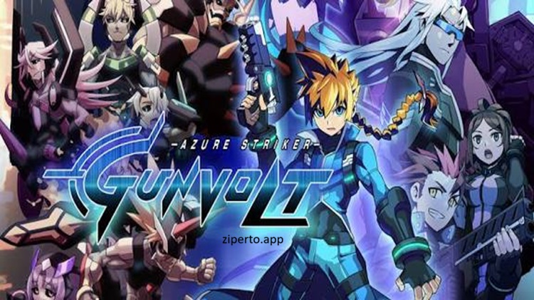 Azure Striker Gunvolt gameplay featuring a lightning-powered hero battling enemies with electric attacks in a colorful 2D action platformer.