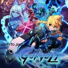 Azure Striker Gunvolt gameplay featuring a lightning-powered hero battling enemies with electric attacks in a colorful 2D action platformer.