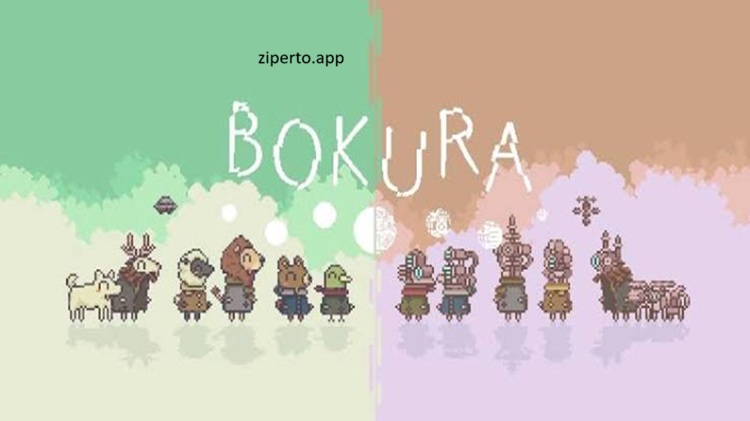 BOKURA gameplay showing two players solving cooperative puzzles with different perspectives in a pixel-art adventure.