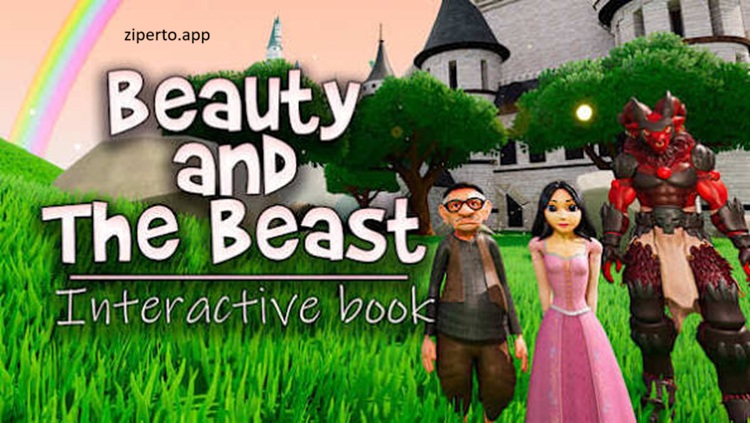 Beauty and The Beast: Interactive Book gameplay featuring interactive story pages, Belle, colorful illustrations, and family-friendly activities.