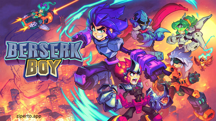 Berserk Boy 2026 gameplay showing a fast-moving hero battling enemies in colorful action platforming levels.