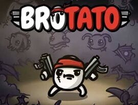 Brotato gameplay featuring a potato hero, multiple weapons, alien enemy waves, roguelite combat, pixel-art graphics and intense survival action.