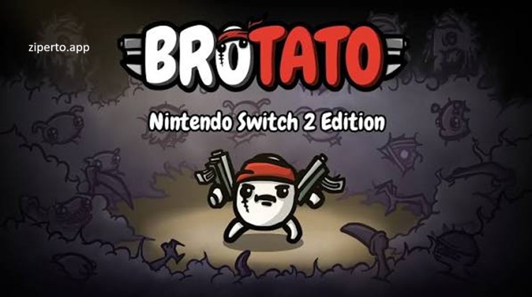 Brotato gameplay featuring a potato hero, multiple weapons, alien enemy waves, roguelite combat, pixel-art graphics and intense survival action.