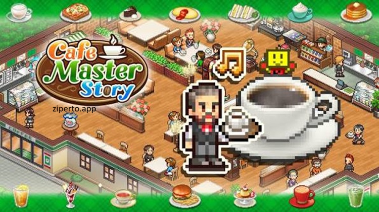Cafe Master Story gameplay featuring pixel-art café management, delicious recipes, happy customers and cozy business simulation.