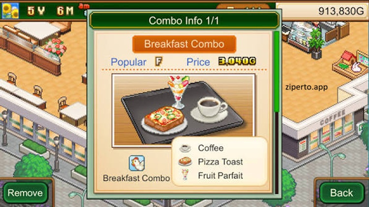 Cafe Master Story gameplay featuring pixel-art café management, delicious recipes, happy customers and cozy business simulation.