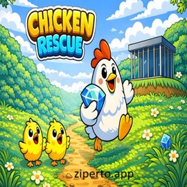 Chicken Rescue gameplay featuring cute chickens, colorful puzzle levels, obstacle solving, farm environments and casual rescue adventure.