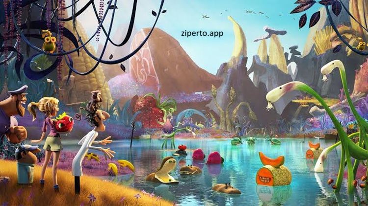 Cloudy with a Chance of Meatballs 2 gameplay featuring Flint Lockwood, food creatures, colorful exploration, and fun adventure action.