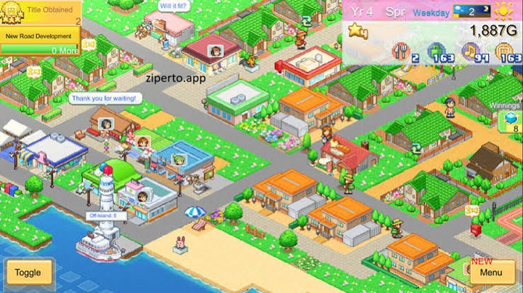 Dream Town Island gameplay featuring city building, colorful neighborhoods, happy residents, thriving businesse and relaxing town management.