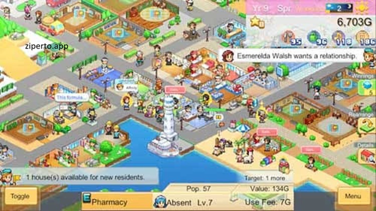 Dream Town Island gameplay featuring city building, colorful neighborhoods, happy residents, thriving businesse and relaxing town management.