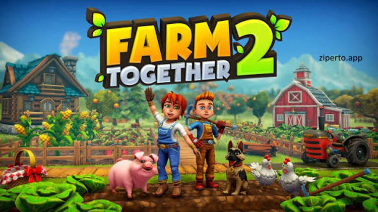 Farm Together 2 gameplay featuring colorful crop fields, farm customization, animal care, cooperative farming and relaxing countryside management.