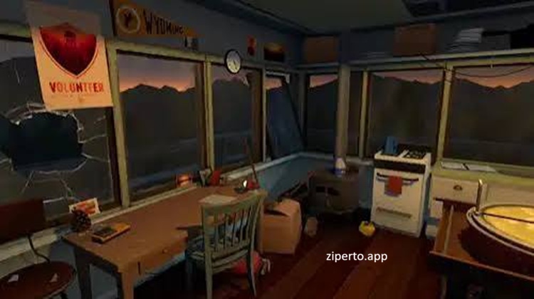 Firewatch gameplay showing a fire lookout exploring a beautiful Wyoming wilderness while communicating through a radio.