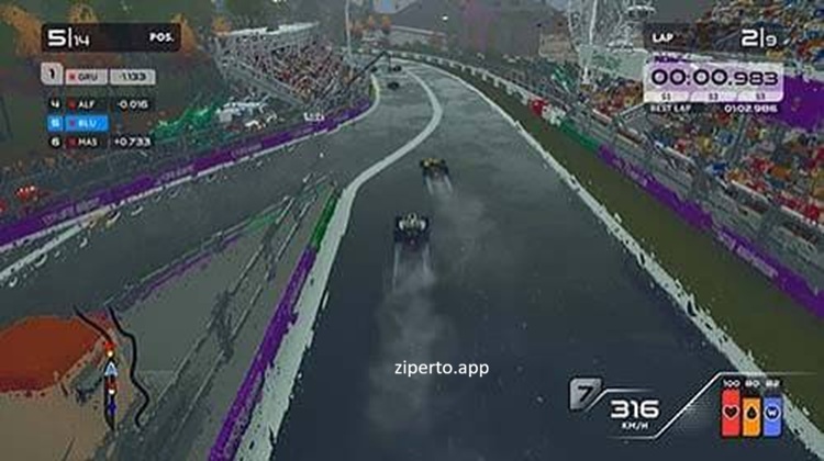 Formula Legends gameplay featuring a retro-inspired formula racing car speeding around a colorful motorsport circuit.