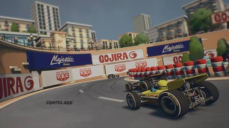 Formula Legends gameplay featuring a retro-inspired formula racing car speeding around a colorful motorsport circuit.