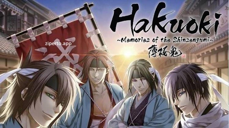 Hakuoki: Memories of the Shinsengumi gameplay featuring anime-style samurai characters in a historical romance visual novel setting.