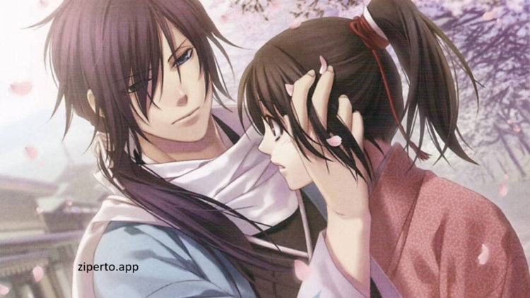 Hakuoki: Memories of the Shinsengumi gameplay featuring anime-style samurai characters in a historical romance visual novel setting.