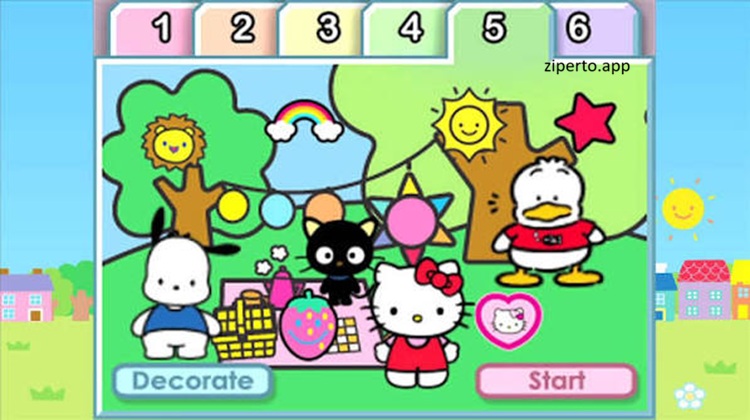 Hello Kitty Picnic with Sanrio Friends 2026 gameplay featuring Hello Kitty, Sanrio characters, colorful picnic areas, mini-games, and cozy adventures.