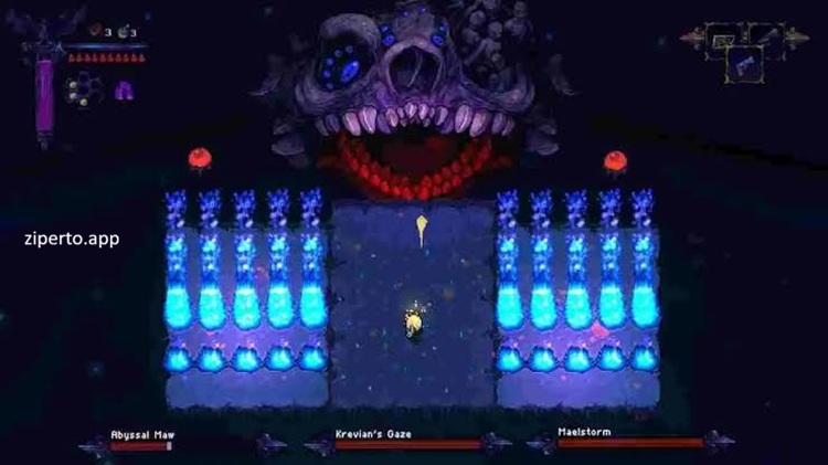 Hunt the Night 2026 gameplay showing Vesper exploring a dark pixel-art world and battling dangerous creatures.