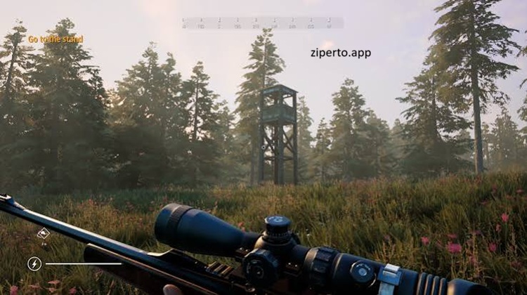 Hunting Simulator 2 gameplay featuring a hunter tracking wildlife through a realistic wilderness environment with a hunting dog.