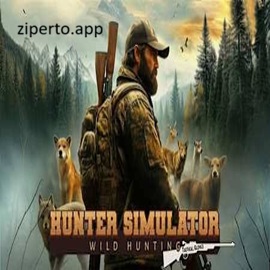 Hunter Simulator: Wild Hunting gameplay featuring a hunter exploring a wilderness area and tracking wildlife.