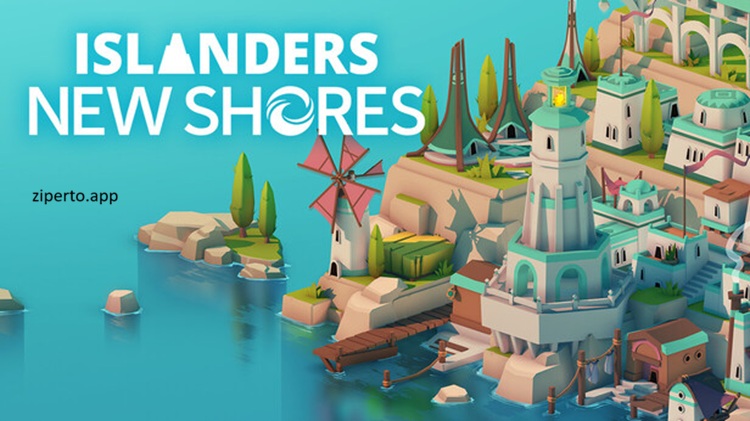 ISLANDERS: New Shores gameplay showing colorful islands, peaceful town building and relaxing minimalist landscapes.