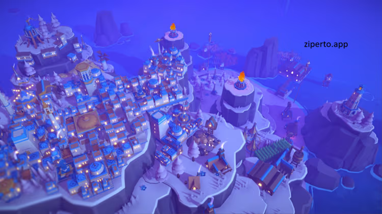 ISLANDERS: New Shores gameplay showing colorful islands, peaceful town building and relaxing minimalist landscapes.