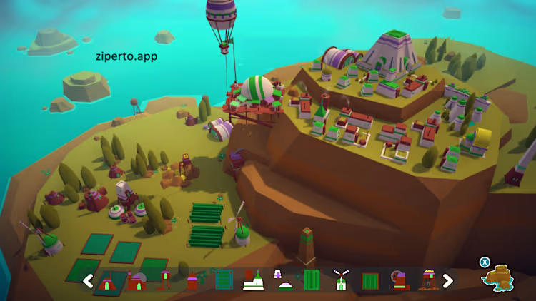ISLANDERS: New Shores gameplay showing colorful islands, peaceful town building and relaxing minimalist landscapes.