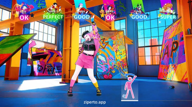 Just Dance 2026 Edition gameplay featuring energetic dance routines, colorful stages, animated coaches, music performances, and multiplayer fun.