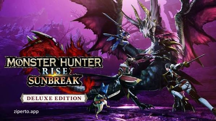 Monster Hunter Rise: Sunbreak gameplay featuring hunters battling giant monsters, fantasy environments, powerful weapons and action RPG combat.