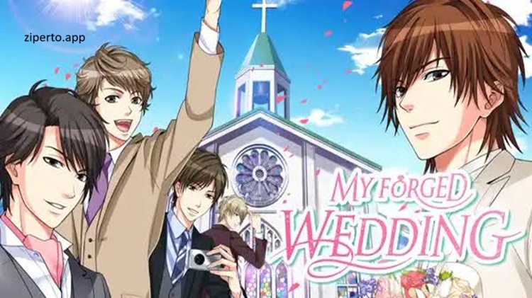 My Forged Wedding gameplay featuring romantic visual novel scenes, anime characters, heartfelt dialogue, relationship choices, and interactive love story.