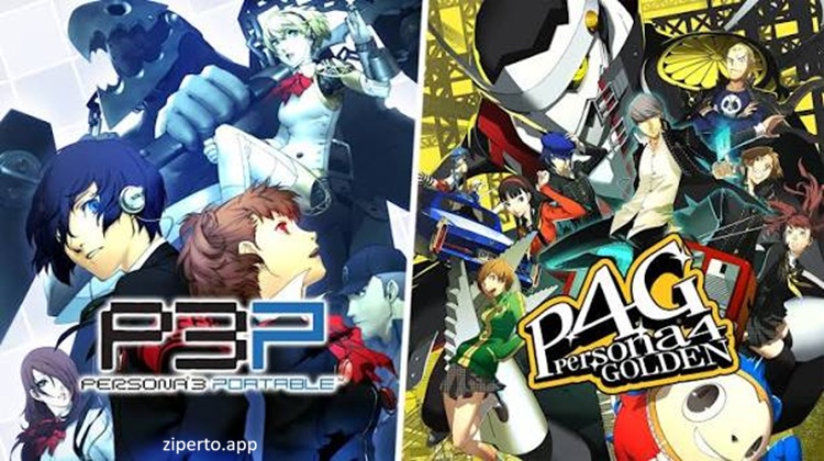 Persona 3 Portable & Persona 4 Golden Bundle gameplay featuring Persona battles, anime characters, dungeon exploration, social links, and JRPG adventures.
