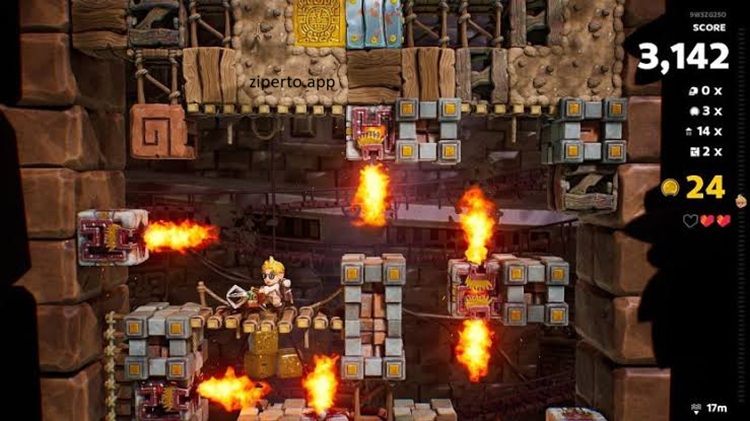 Pit Panic gameplay showing a player avoiding dangerous obstacles and surviving fast-paced action challenges.