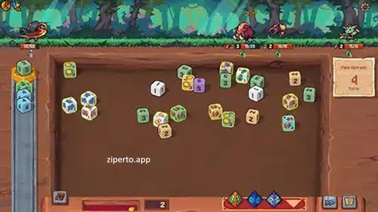 Rune Dice gameplay showing magical dice rolls, fantasy battles, rune upgrades, tactical combat, and roguelike progression.