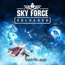 Sky Force Reloaded gameplay featuring a fighter jet battling enemy aircraft, ground targets, missiles, and powerful bosses.