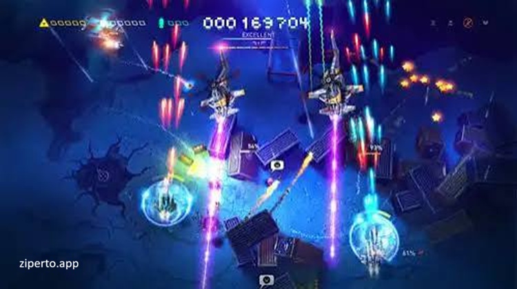 Sky Force Reloaded gameplay featuring a fighter jet battling enemy aircraft, ground targets, missiles, and powerful bosses.