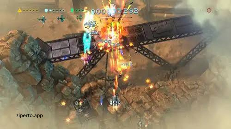 Sky Force Reloaded gameplay featuring a fighter jet battling enemy aircraft, ground targets, missiles, and powerful bosses.
