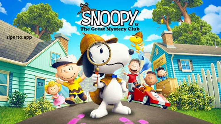 Snoopy & The Great Mystery Club gameplay exploring Peanuts locations, finding clues, and helping Charlie Brown and friends.