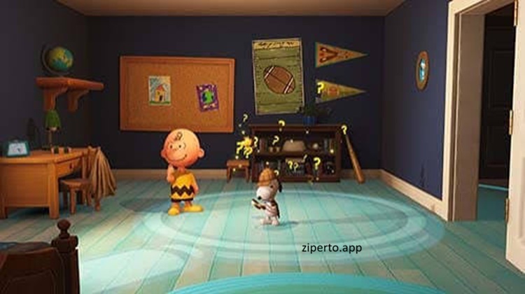 Snoopy & The Great Mystery Club gameplay exploring Peanuts locations, finding clues, and helping Charlie Brown and friends.