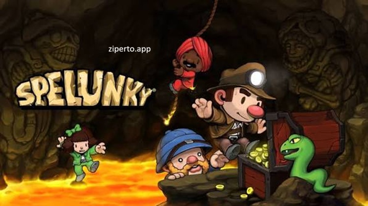Spelunky gameplay featuring underground cave exploration, platforming challenges, hidden treasure and dangerous traps.