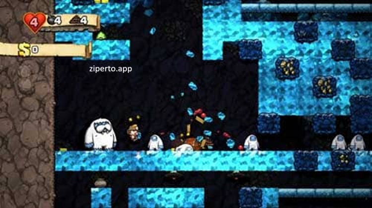 Spelunky gameplay featuring underground cave exploration, platforming challenges, hidden treasure and dangerous traps.