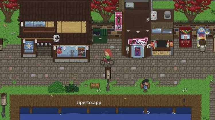 Spirittea 2026 gameplay featuring a magical bathhouse, friendly spirits, village exploration, cozy life simulation, and relaxing pixel-art visuals.