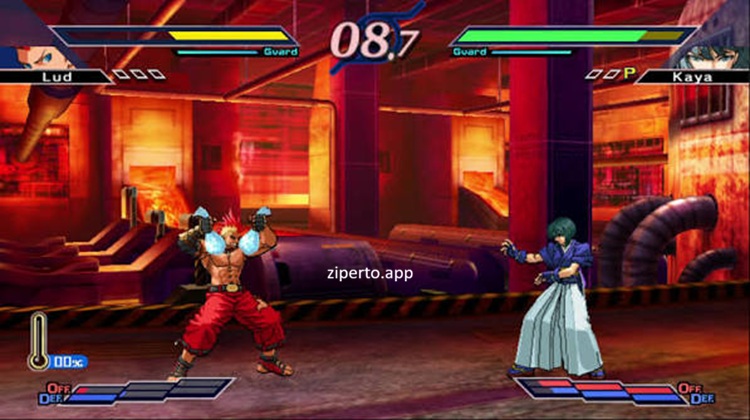 The Rumble Fish 2 gameplay showing two fighters battling in a colorful 2D arcade arena with powerful attacks.