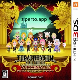 Theatrhythm Final Fantasy: Curtain Call gameplay featuring chibi characters performing rhythm challenges with colorful musical visuals.