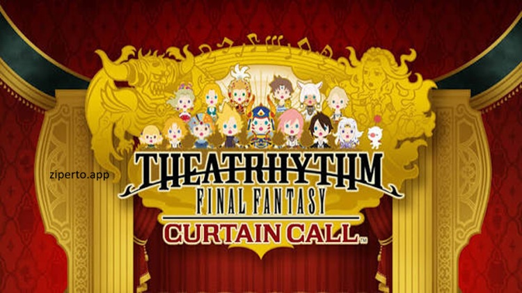 Theatrhythm Final Fantasy: Curtain Call gameplay featuring chibi characters performing rhythm challenges with colorful musical visuals.
