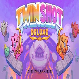 Twin Shot Deluxe gameplay featuring angel heroes, magical bow combat, colorful fantasy levels, enemy battles and cooperative arcade action.
