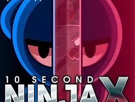 10 Second Ninja X gameplay showing a ninja racing through a colorful platforming stage in attacking robots.