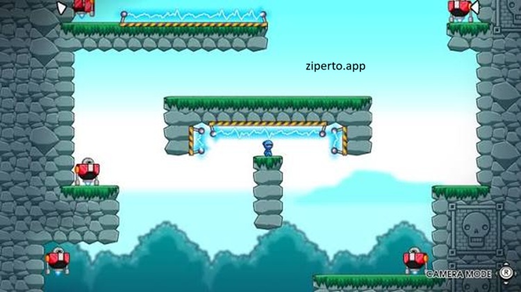 10 Second Ninja X gameplay showing a ninja racing through a colorful platforming stage in attacking robots.