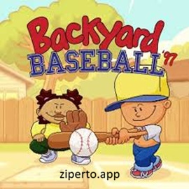 Backyard Baseball '97 gameplay showing cartoon baseball players with bats, gloves and classic sports action.