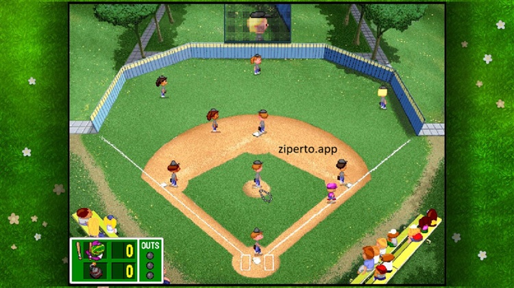 Backyard Baseball '97 gameplay showing cartoon baseball players with bats, gloves and classic sports action.